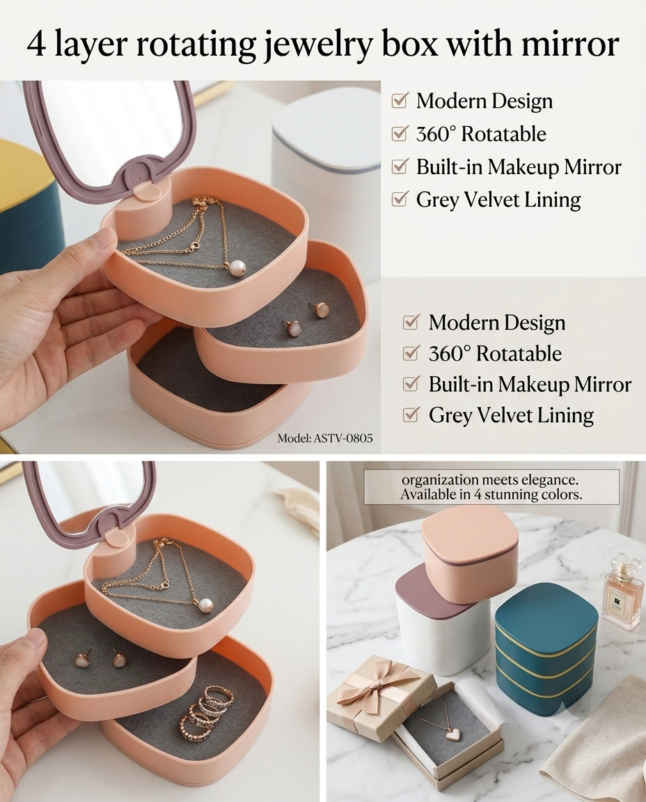 4 layer rotating Jewelry box with mirror 🪞