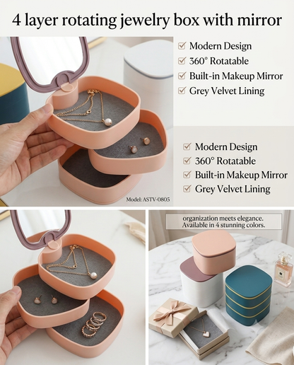 4 layer rotating Jewelry box with mirror 🪞